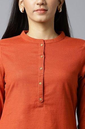 Red Mandarin Collar kurta - wforwoman