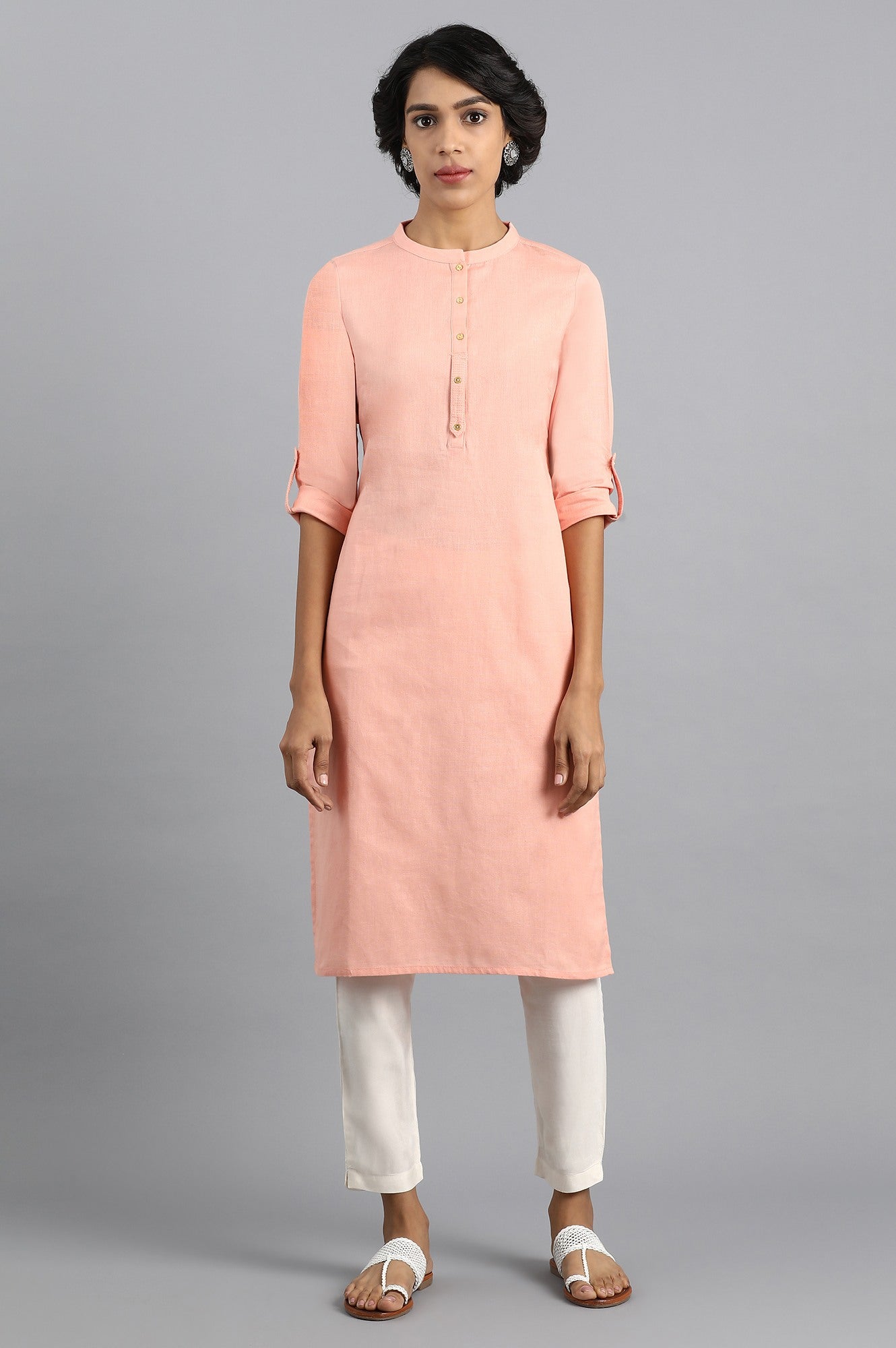 Peach Mandarin Neck Solid kurta