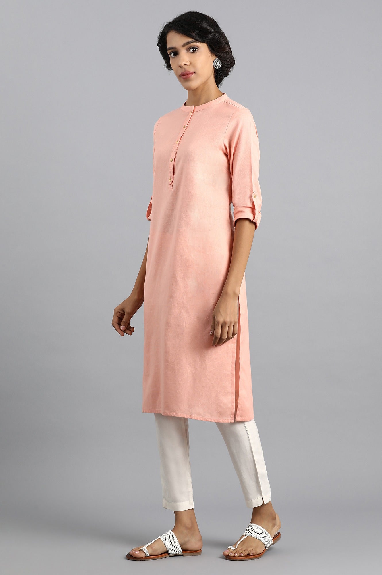 Peach Mandarin Neck Solid kurta