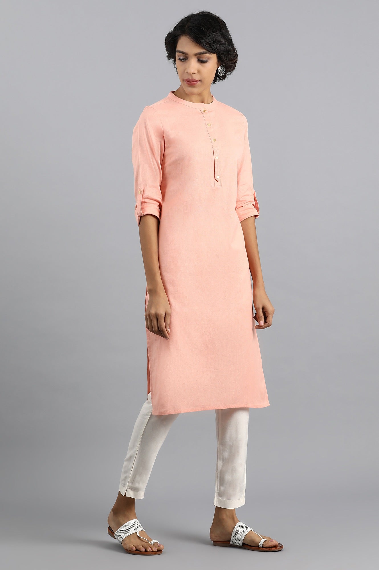 Peach Mandarin Neck Solid kurta