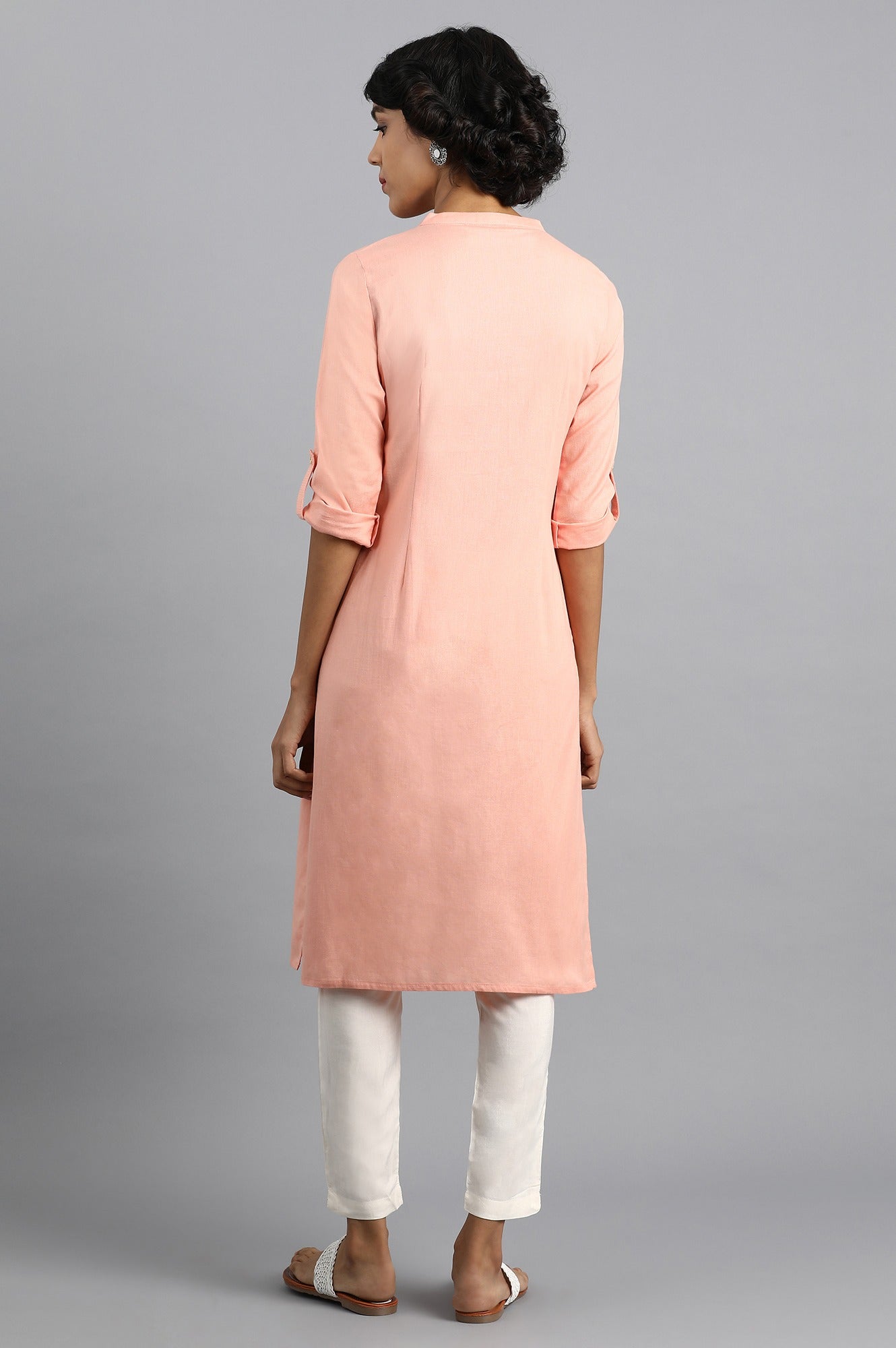 Peach Mandarin Neck Solid kurta