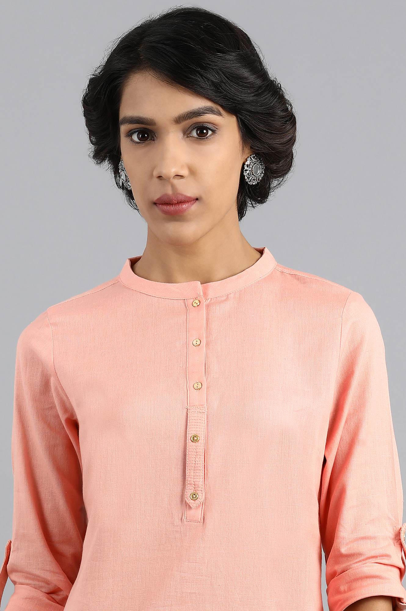 Peach Mandarin Neck Solid kurta