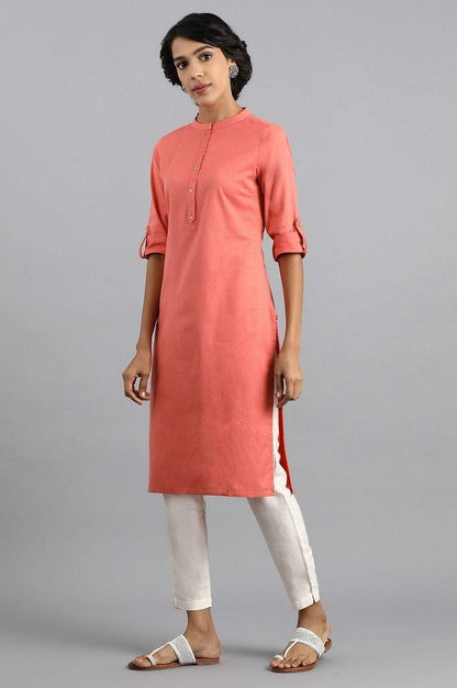 Coral Mandarin Neck Solid kurta - wforwoman