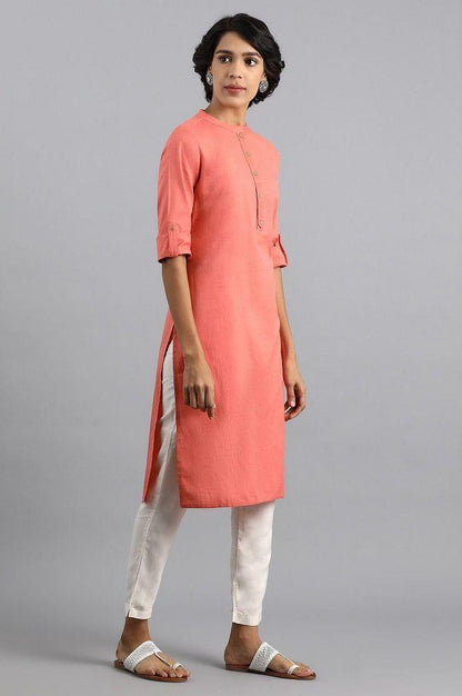 Coral Mandarin Neck Solid kurta - wforwoman