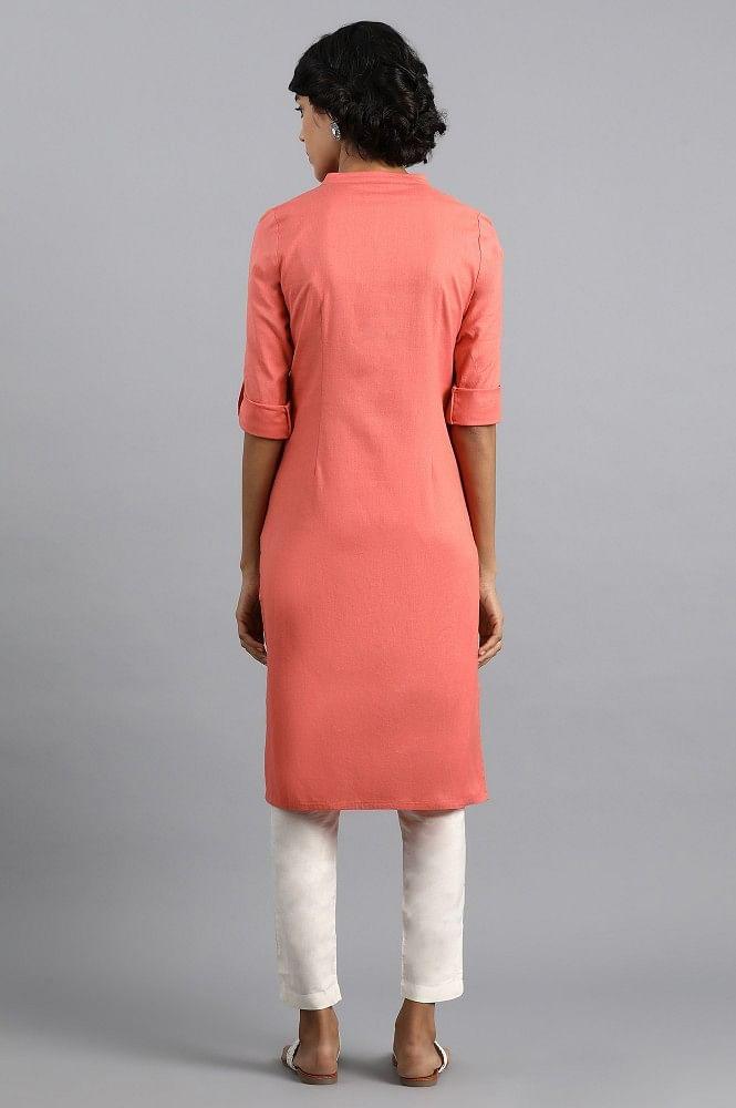 Coral Mandarin Neck Solid kurta - wforwoman