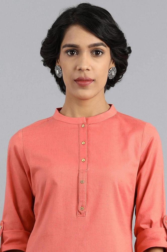 Coral Mandarin Neck Solid kurta - wforwoman