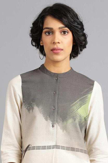 Beige Mandarin Neck Printed kurta - wforwoman