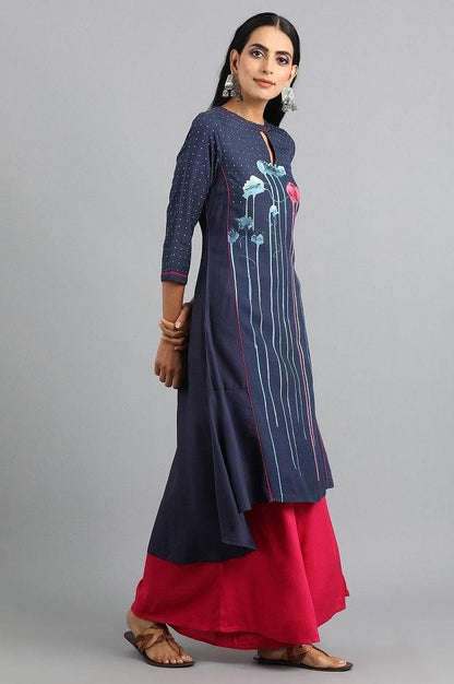 Blue Mandarin Neck Printed kurta - wforwoman