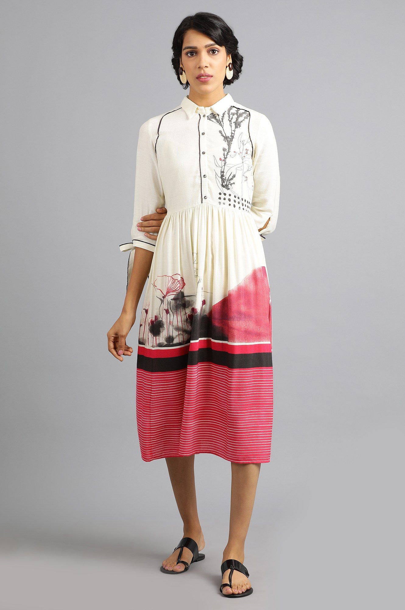 White Collar Neck Printed kurta