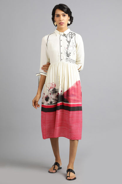 White Collar Neck Printed kurta