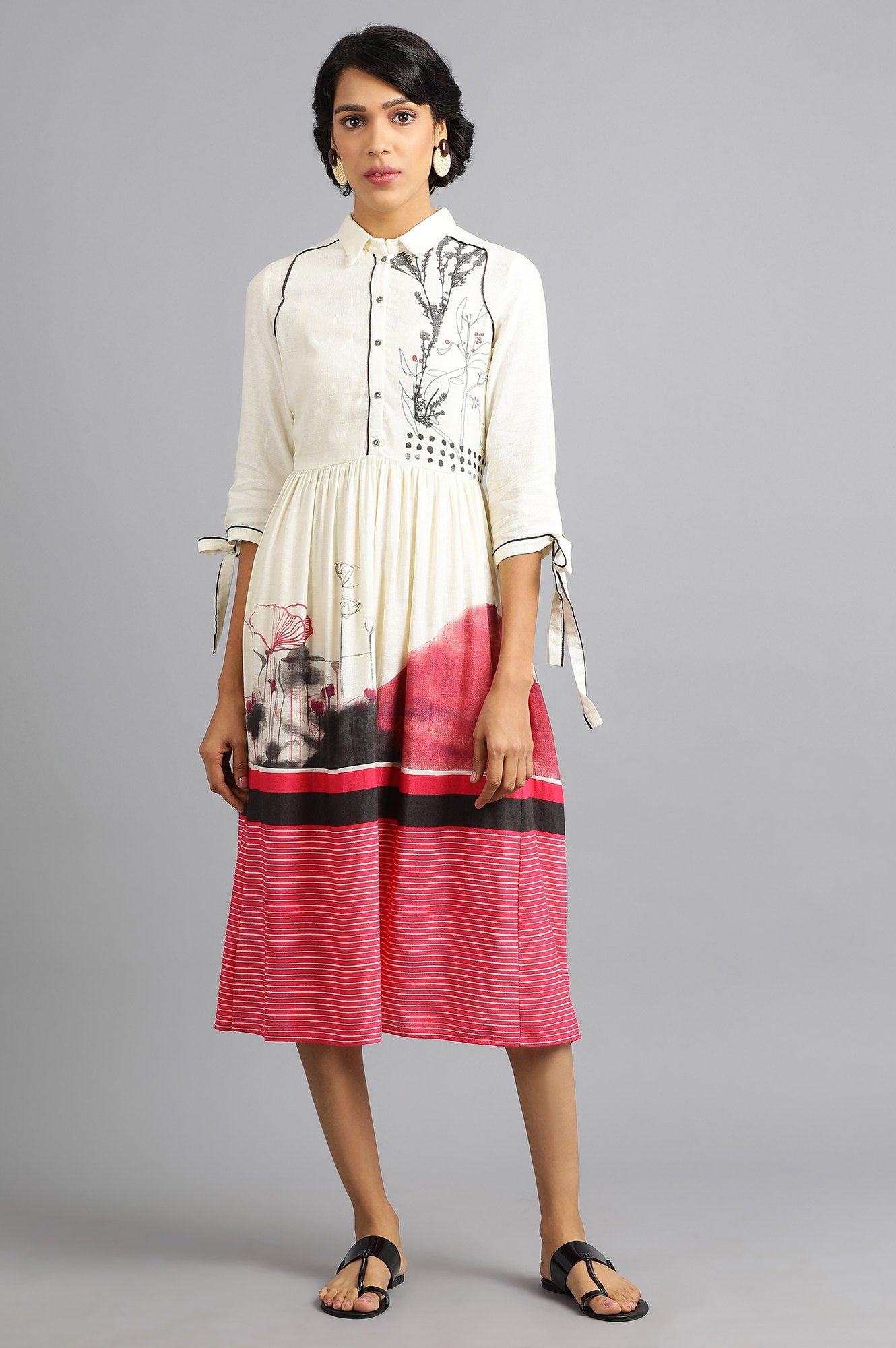 White Collar Neck Printed kurta