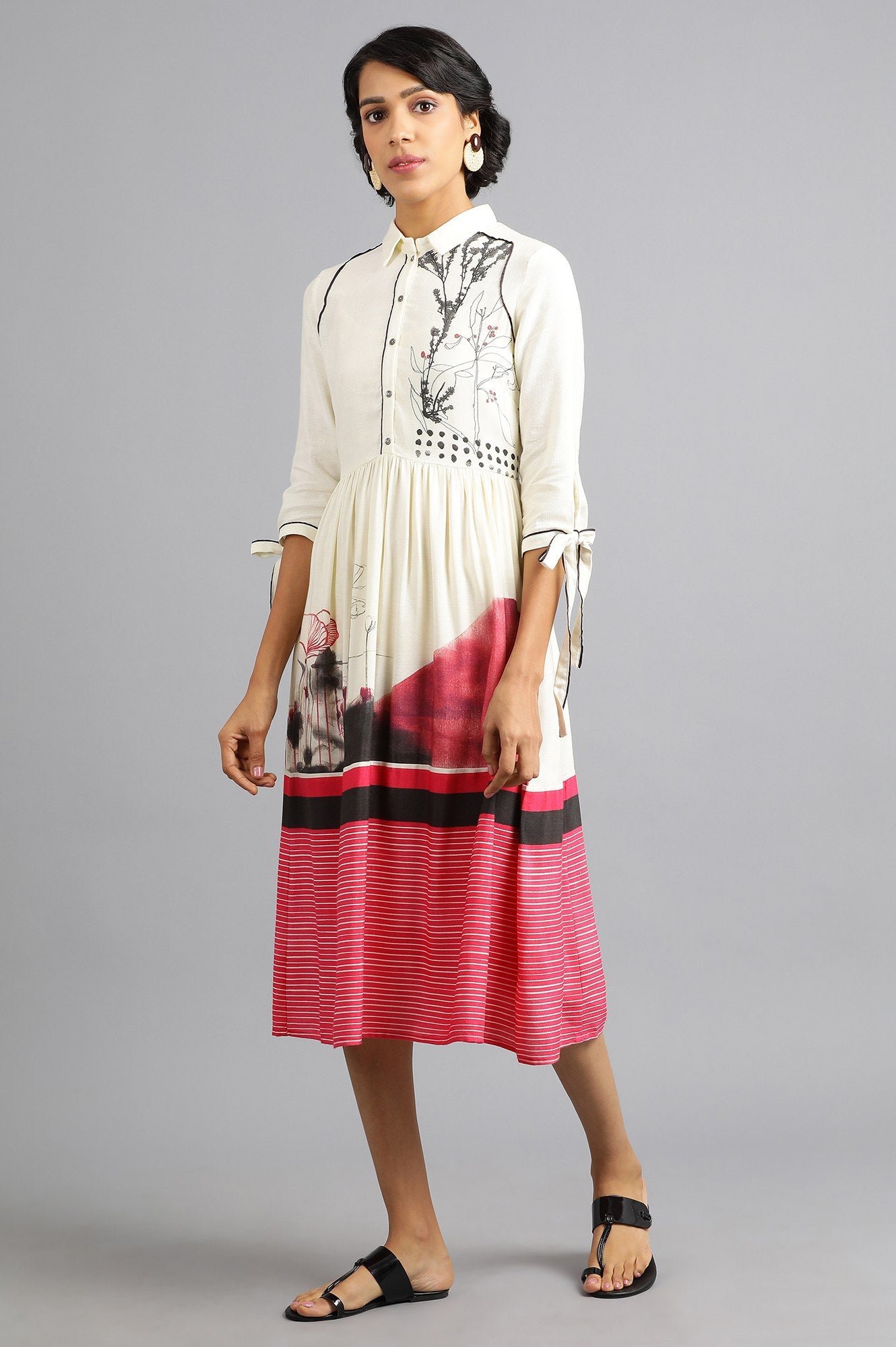 White Collar Neck Printed kurta