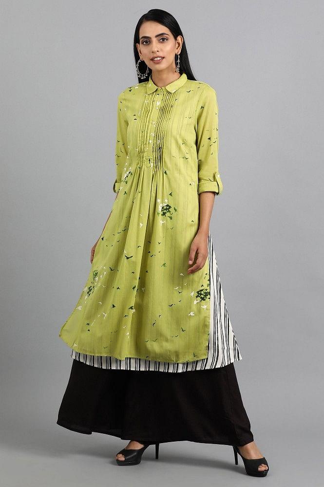 Green Collar Printed kurta - wforwoman