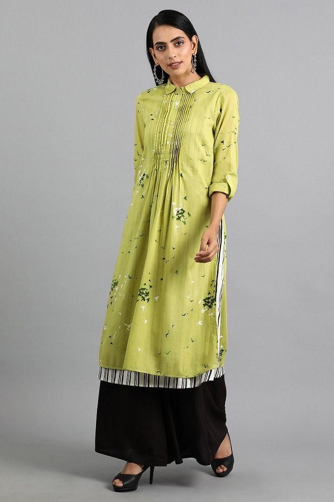 Green Collar Printed kurta - wforwoman