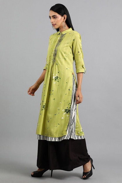 Green Collar Printed kurta - wforwoman