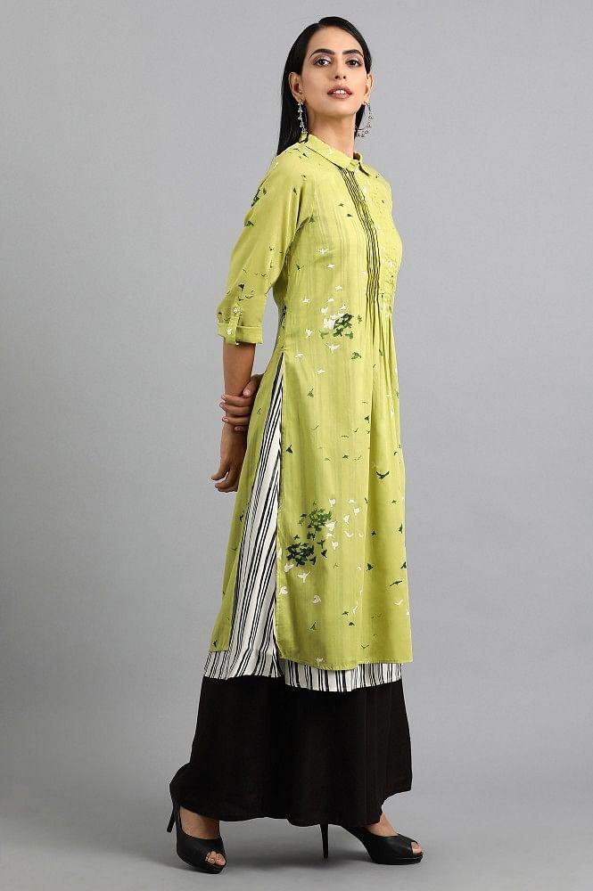 Green Collar Printed kurta - wforwoman