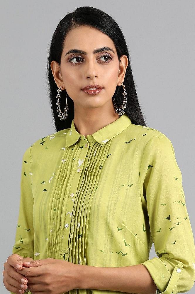 Green Collar Printed kurta - wforwoman