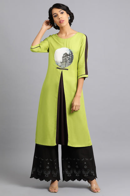 Green Round Neck Solid kurta