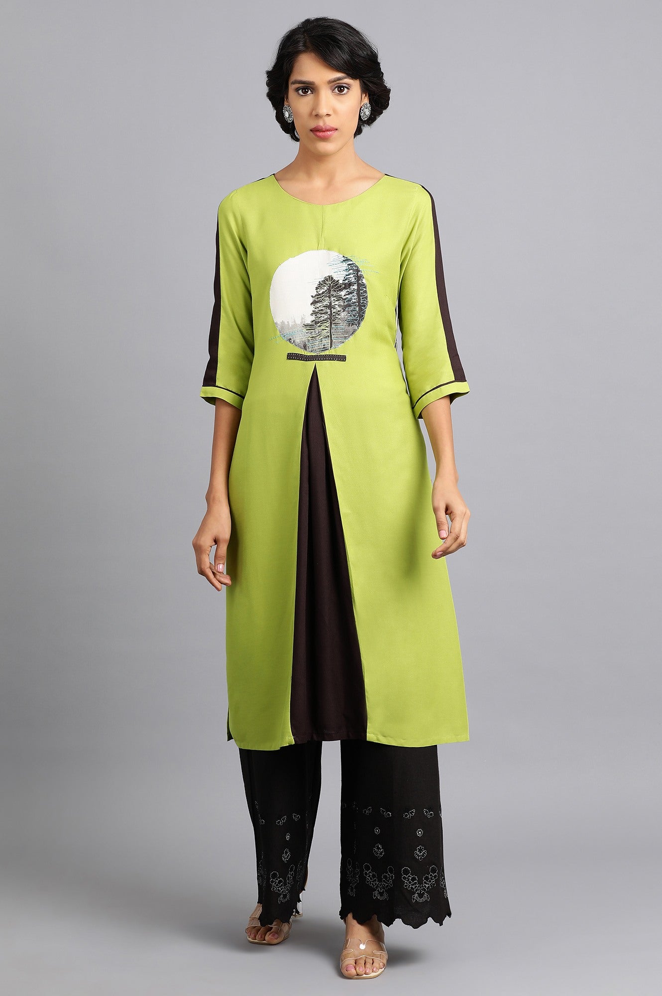 Green Round Neck Solid kurta