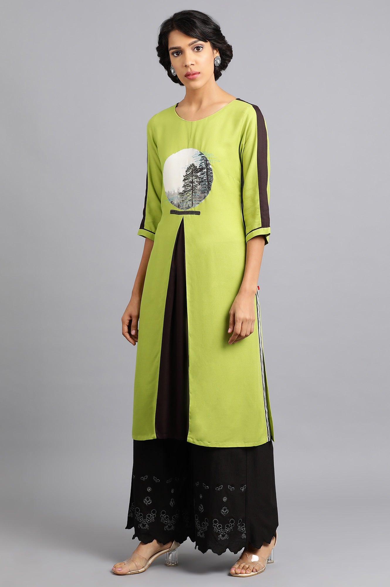 Green Round Neck Solid kurta