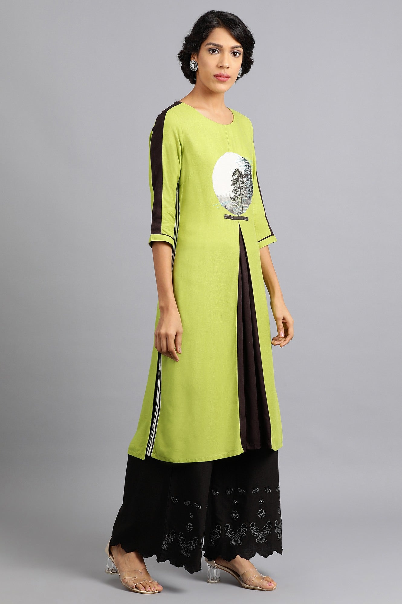 Green Round Neck Solid kurta