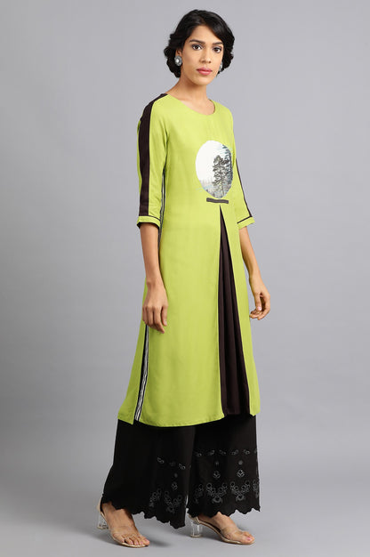 Green Round Neck Solid kurta