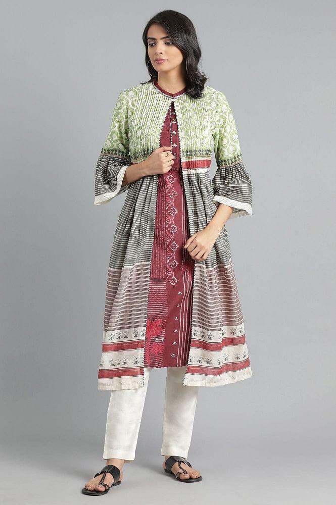 Grey Round Neck Printed kurta - wforwoman