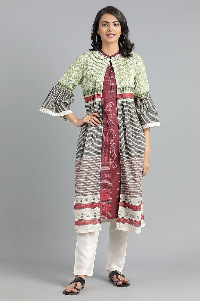 Grey Round Neck Printed kurta - wforwoman