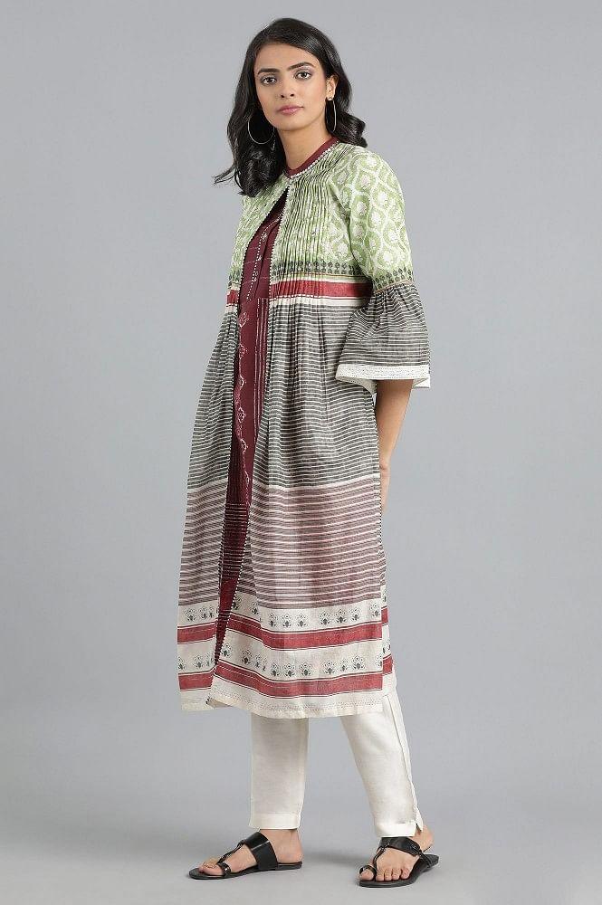 Grey Round Neck Printed kurta - wforwoman