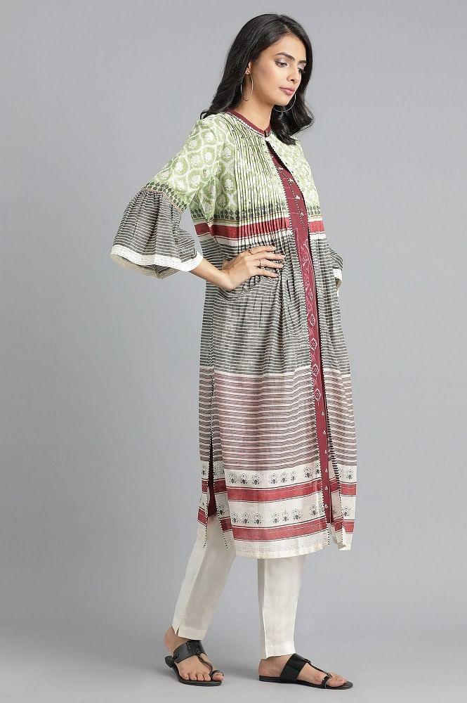 Grey Round Neck Printed kurta - wforwoman