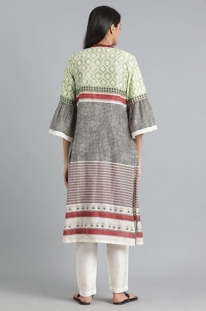 Grey Round Neck Printed kurta - wforwoman