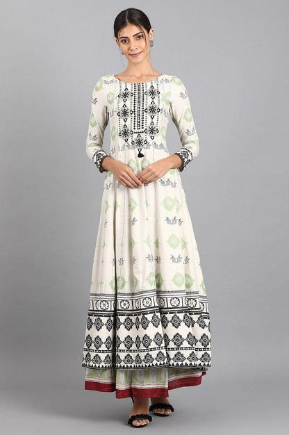 White Round Neck Printed kurta - wforwoman