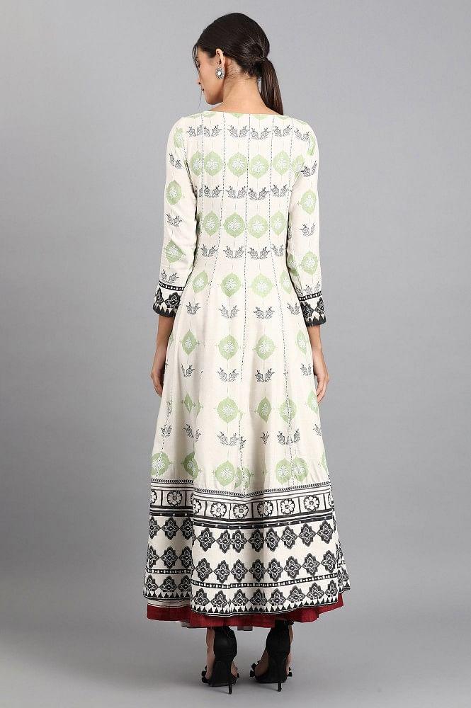 White Round Neck Printed kurta - wforwoman