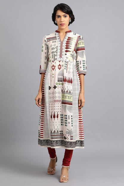 Off-White Mandarin Neck Printed kurta