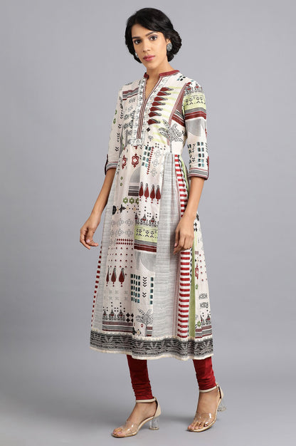 Off-White Mandarin Neck Printed kurta