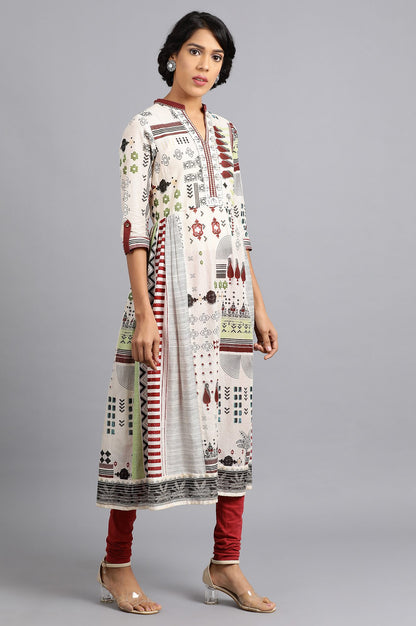 Off-White Mandarin Neck Printed kurta