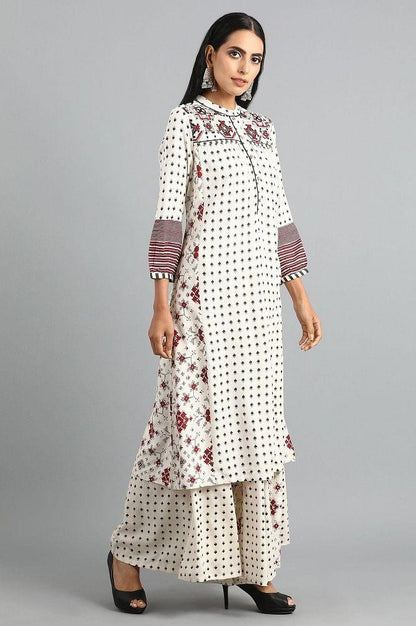 Off-White Mandarin Neck Printed kurta - wforwoman