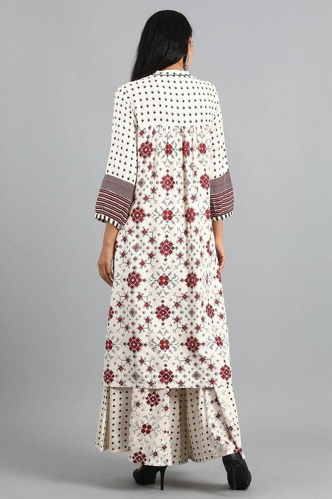 Off-White Mandarin Neck Printed kurta - wforwoman