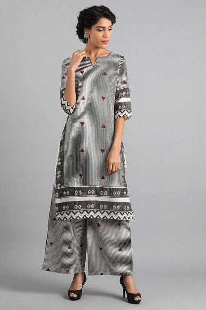 White &amp; Grey Round Neck Printed kurta - wforwoman