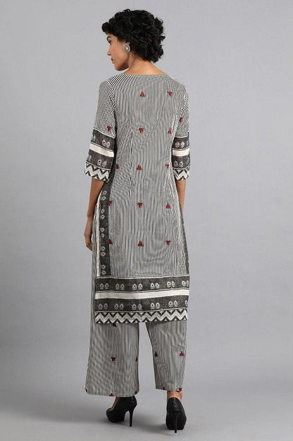 White &amp; Grey Round Neck Printed kurta - wforwoman