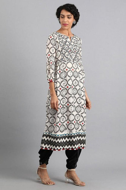 White Round Neck Printed kurta - wforwoman