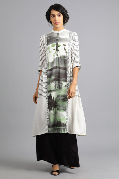 White Mandarin Neck Printed kurta