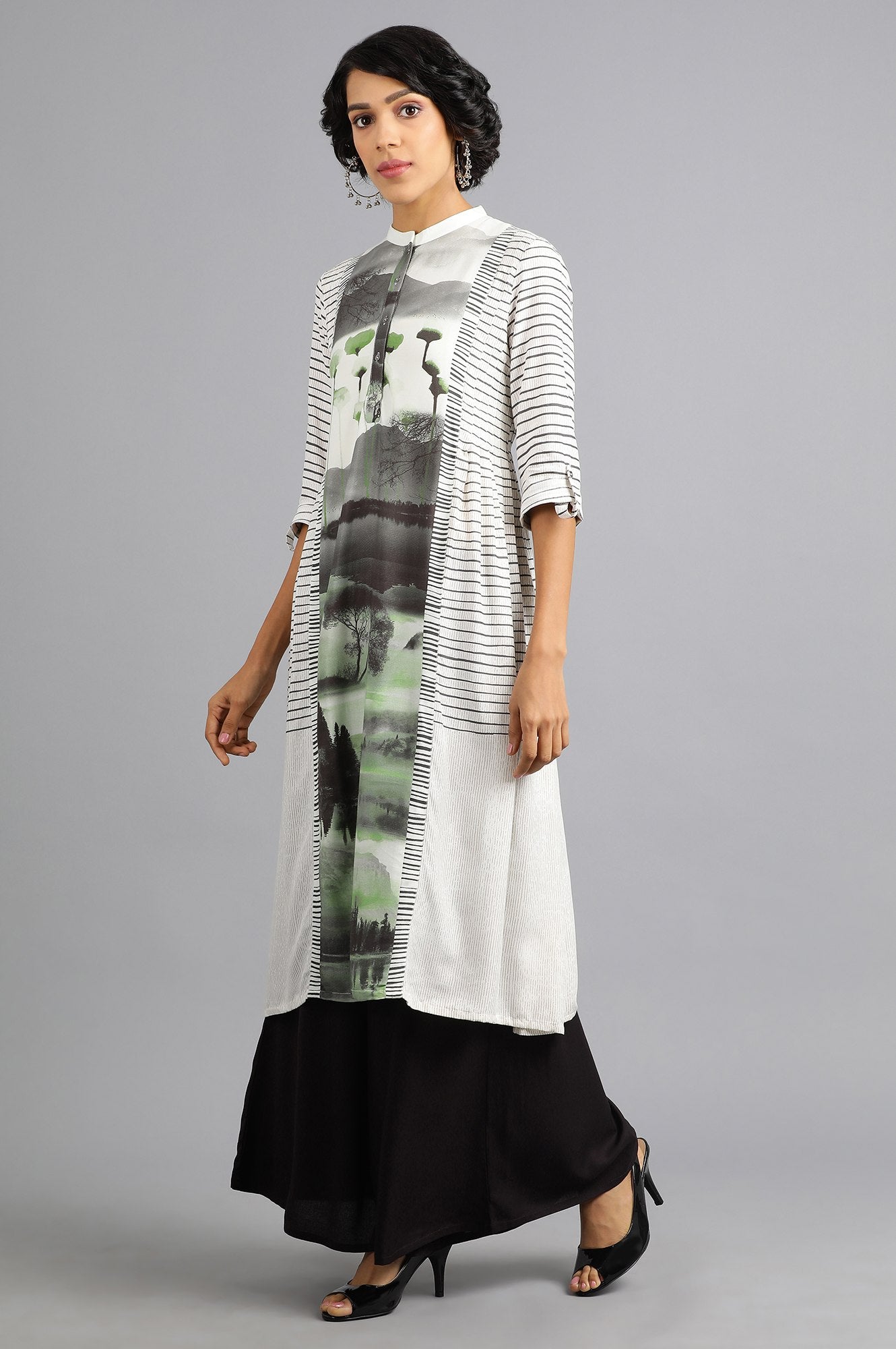 White Mandarin Neck Printed kurta