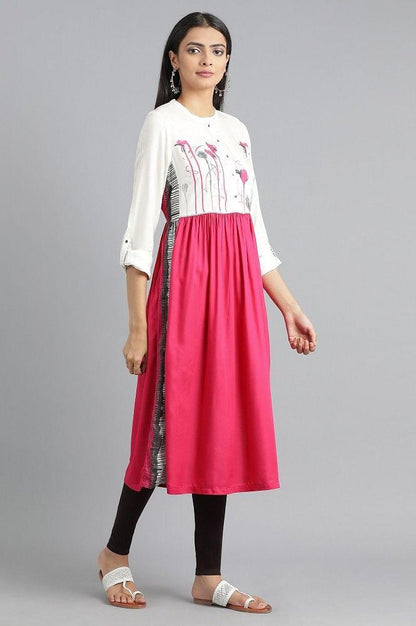 Pink Mandarin Neck Floral Print kurta - wforwoman