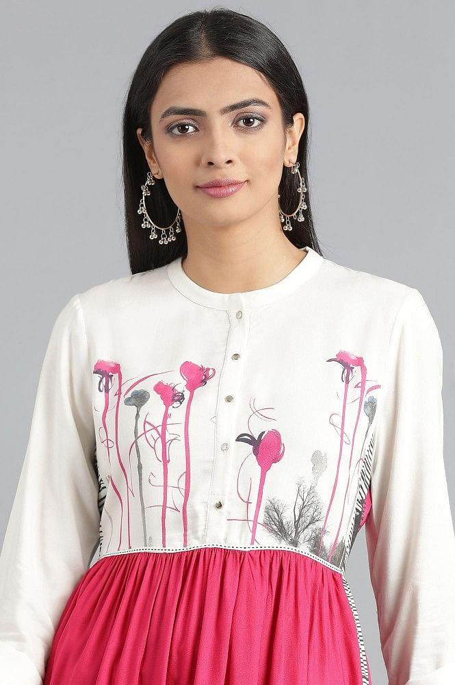 Pink Mandarin Neck Floral Print kurta - wforwoman