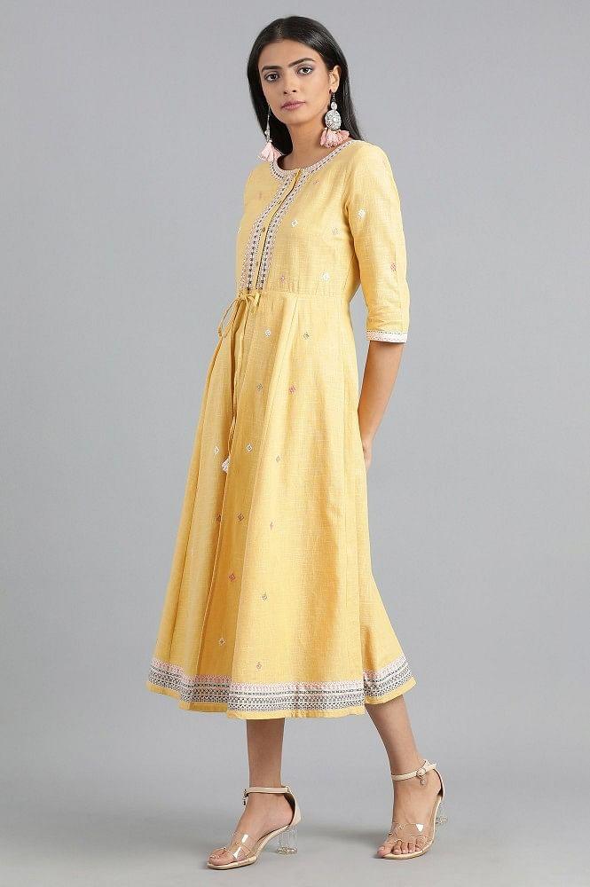 Yellow Round Neck Fusion Dress - wforwoman
