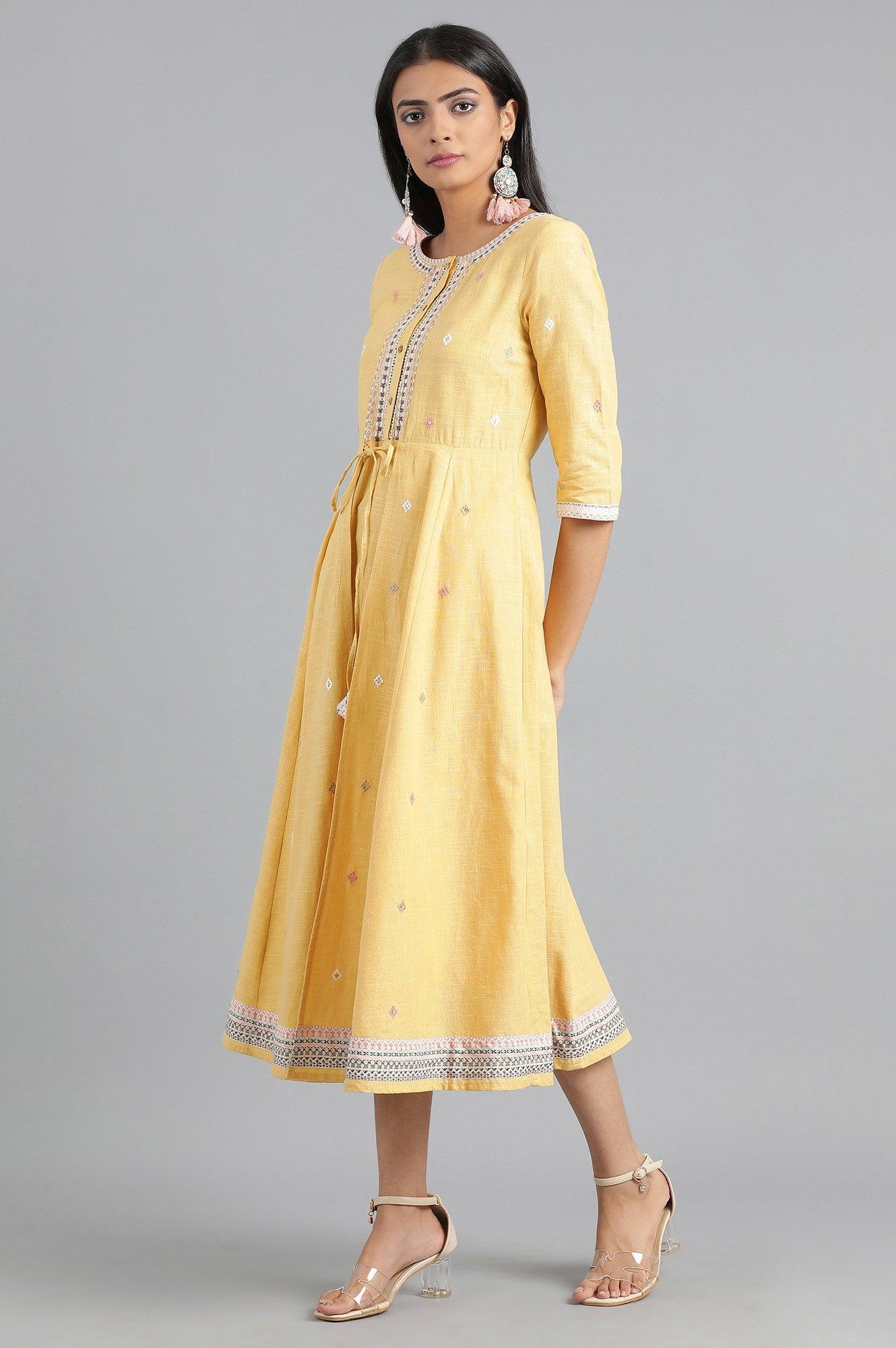 Yellow Round Neck Fusion Dress - wforwoman