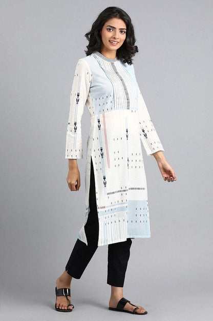 White Mandarin Neck Printed kurta - wforwoman