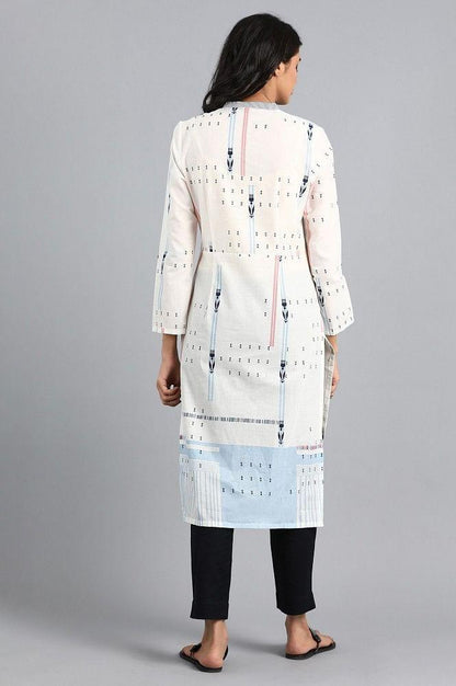 White Mandarin Neck Printed kurta - wforwoman