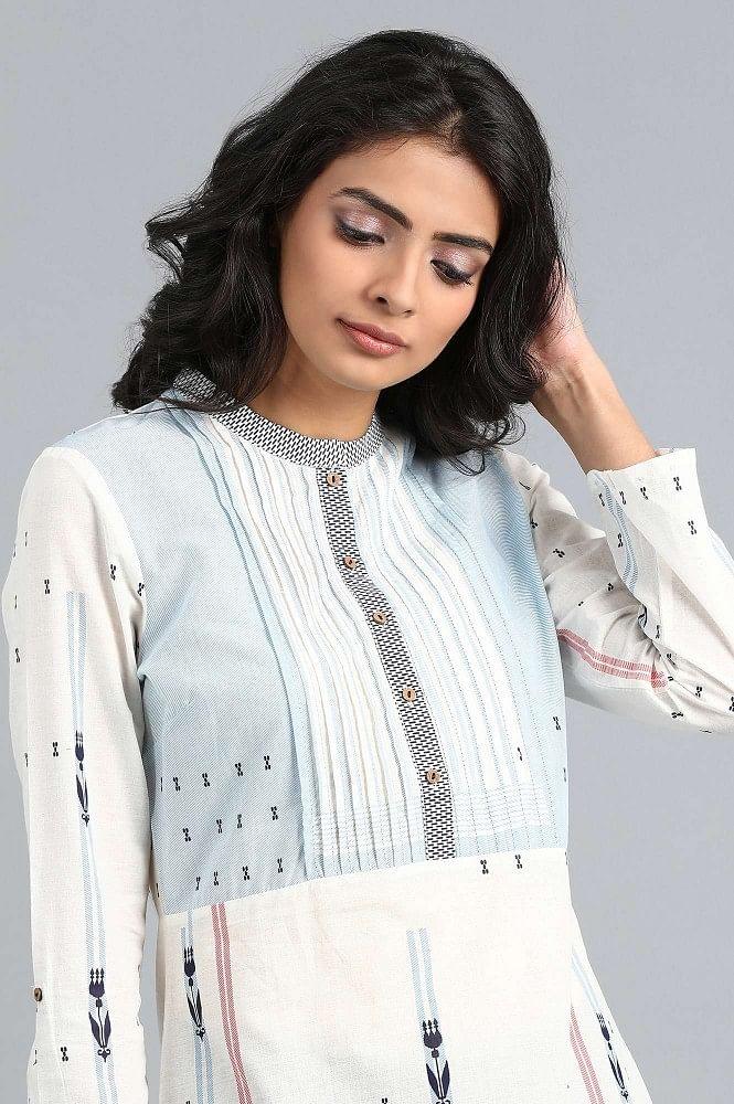 White Mandarin Neck Printed kurta - wforwoman